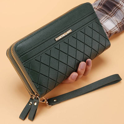 Women’s Long Wallet – Simple Double Zipper Design with Multiple Card Slots - grabzbags.com