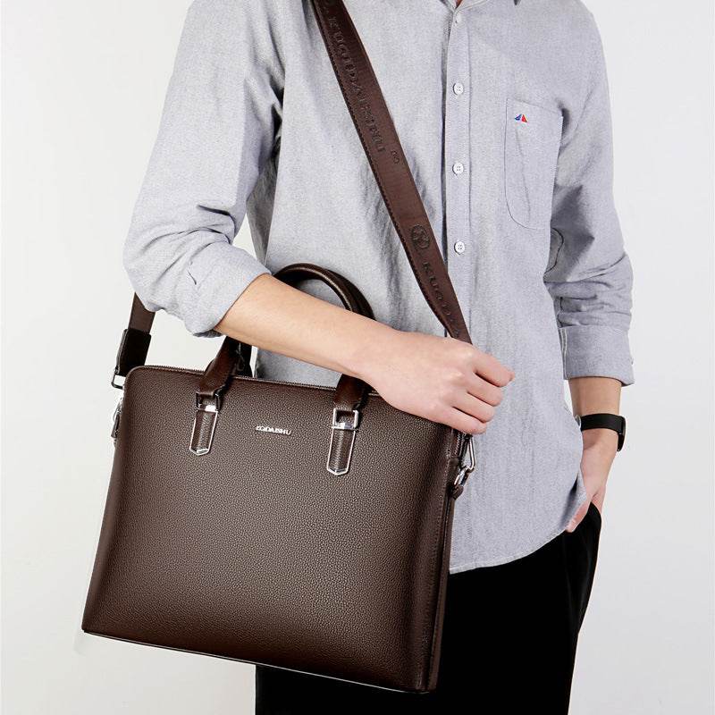 Men's PU leather Business Laptop Bag – Large Capacity Double Zipper Handbag with Premium Tactile Finish - grabzbags.com